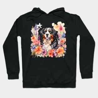 A bernese mountain dog decorated with beautiful watercolor flowers Hoodie